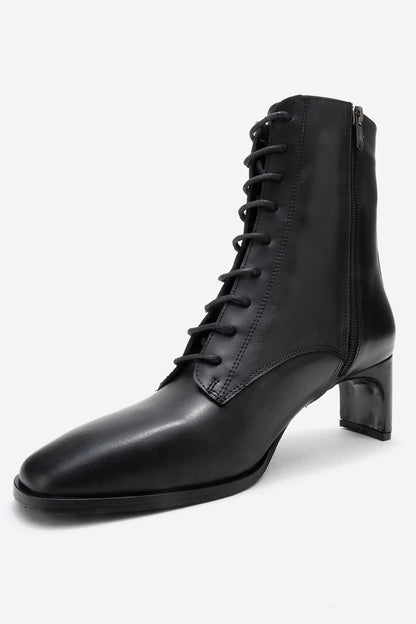 SUDY - Bota con cordones de cuero negro (Mujer)