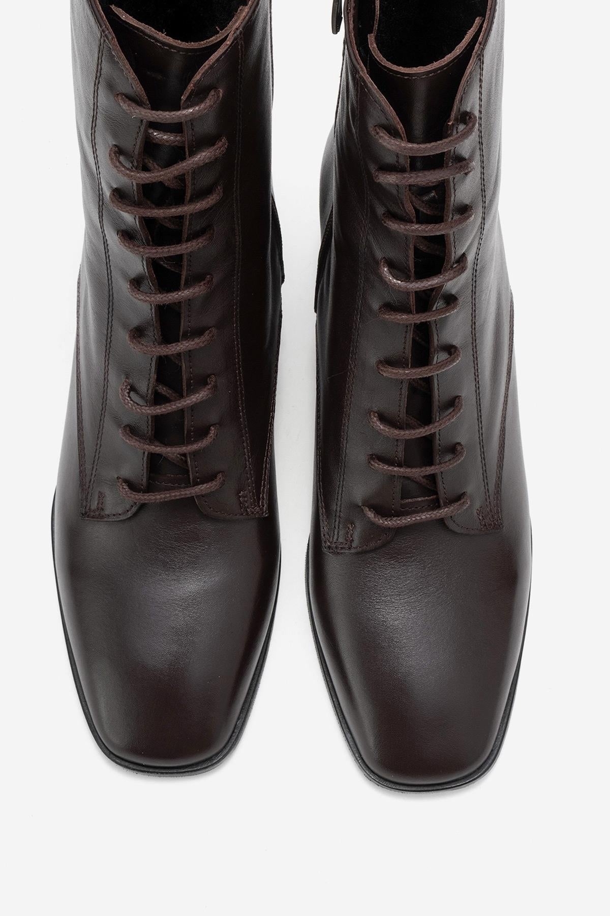 SUDY - Bota de cuero marrón con cordones (Mujer)