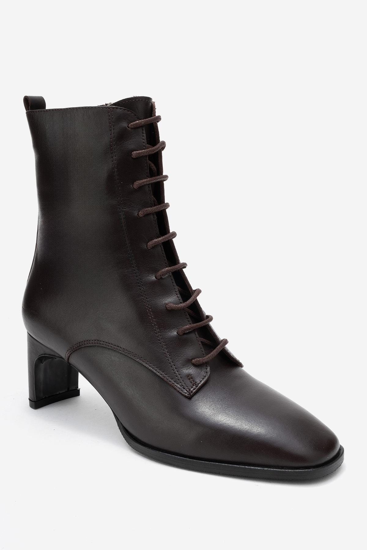 SUDY - Bota de cuero marrón con cordones (Mujer)