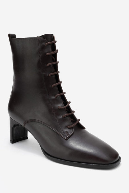 SUDY - Bota de cuero marrón con cordones (Mujer)