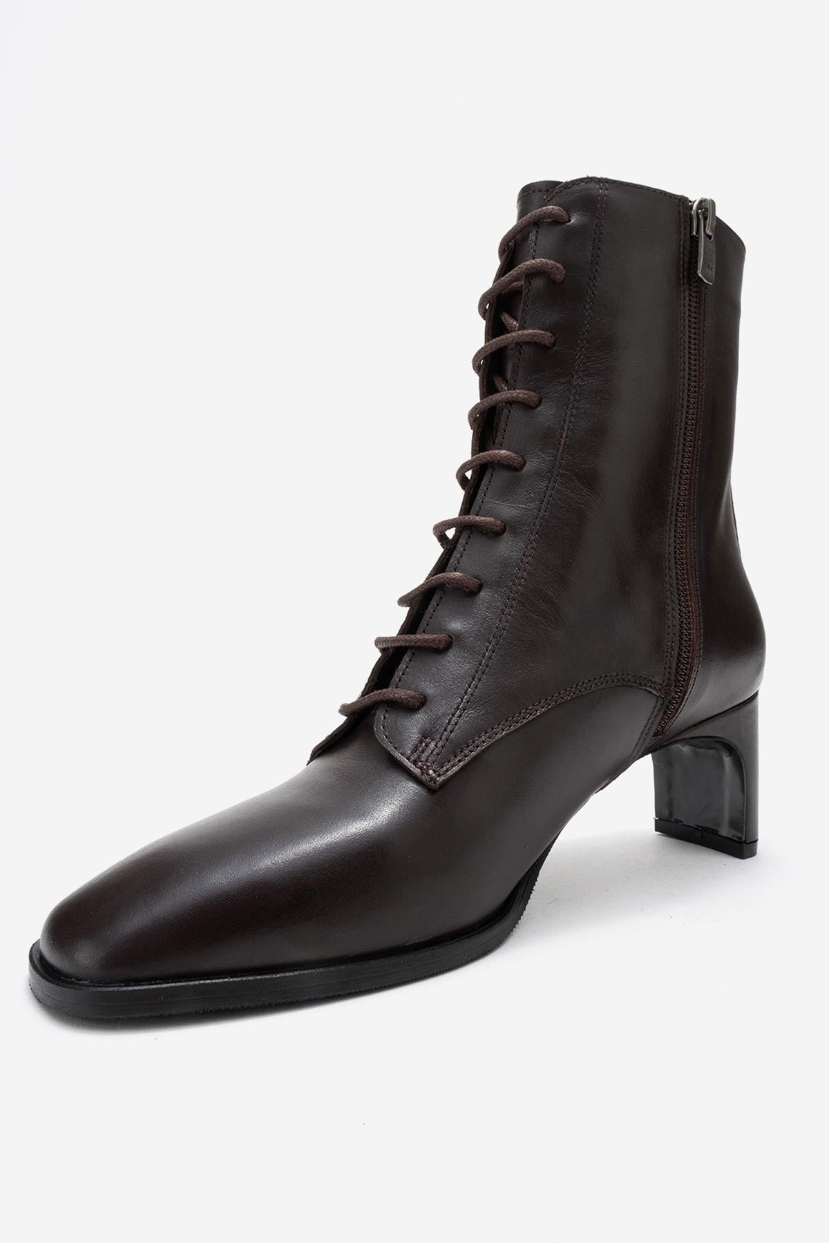 SUDY - Bota de cuero marrón con cordones (Mujer)