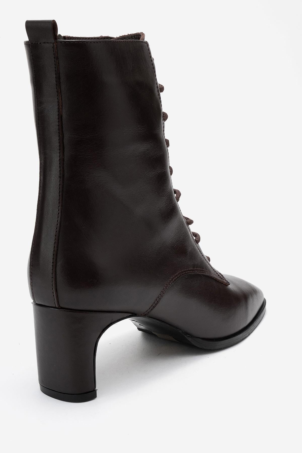 SUDY - Bota de cuero marrón con cordones (Mujer)