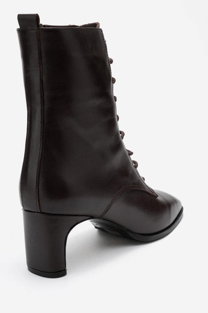 SUDY - Bota de cuero marrón con cordones (Mujer)