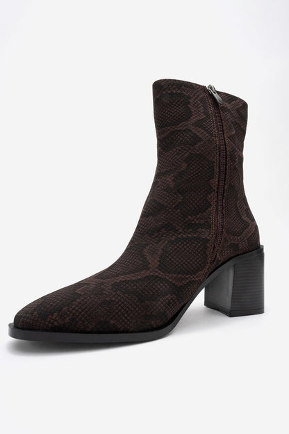 Chara - Bota con tacón de bloque y patrón marrón (Mujer)