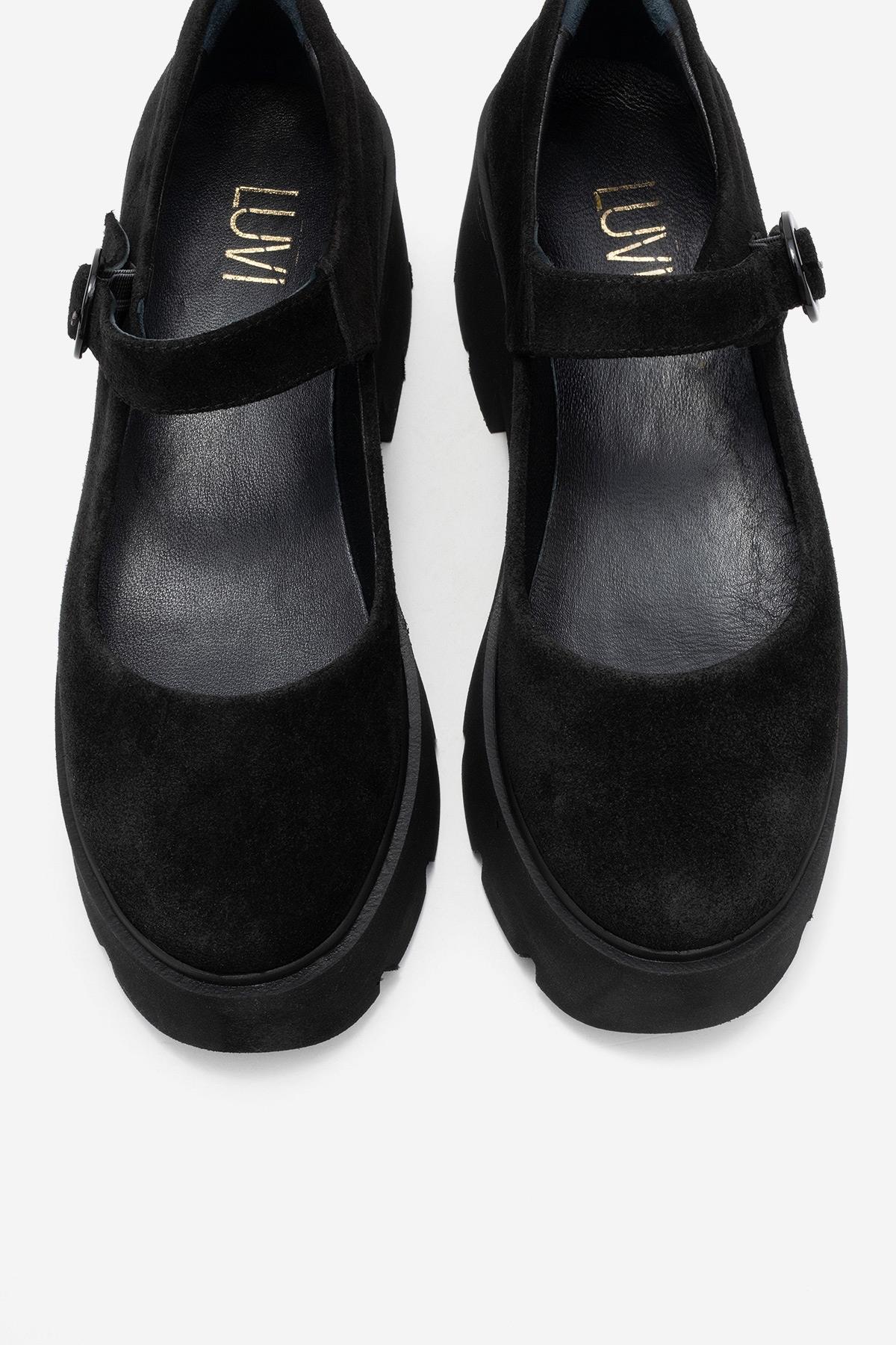 Orina - Zapato Mary Jane de plataforma de cuero de gamuza negro (Mujer)