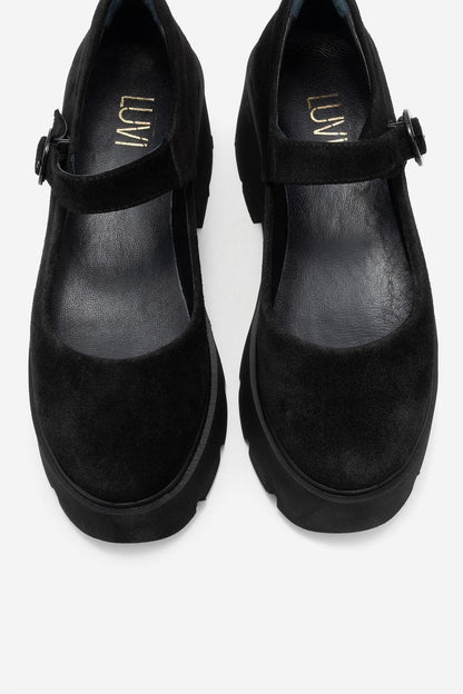 Orina - Zapato Mary Jane de plataforma de cuero de gamuza negro (Mujer)