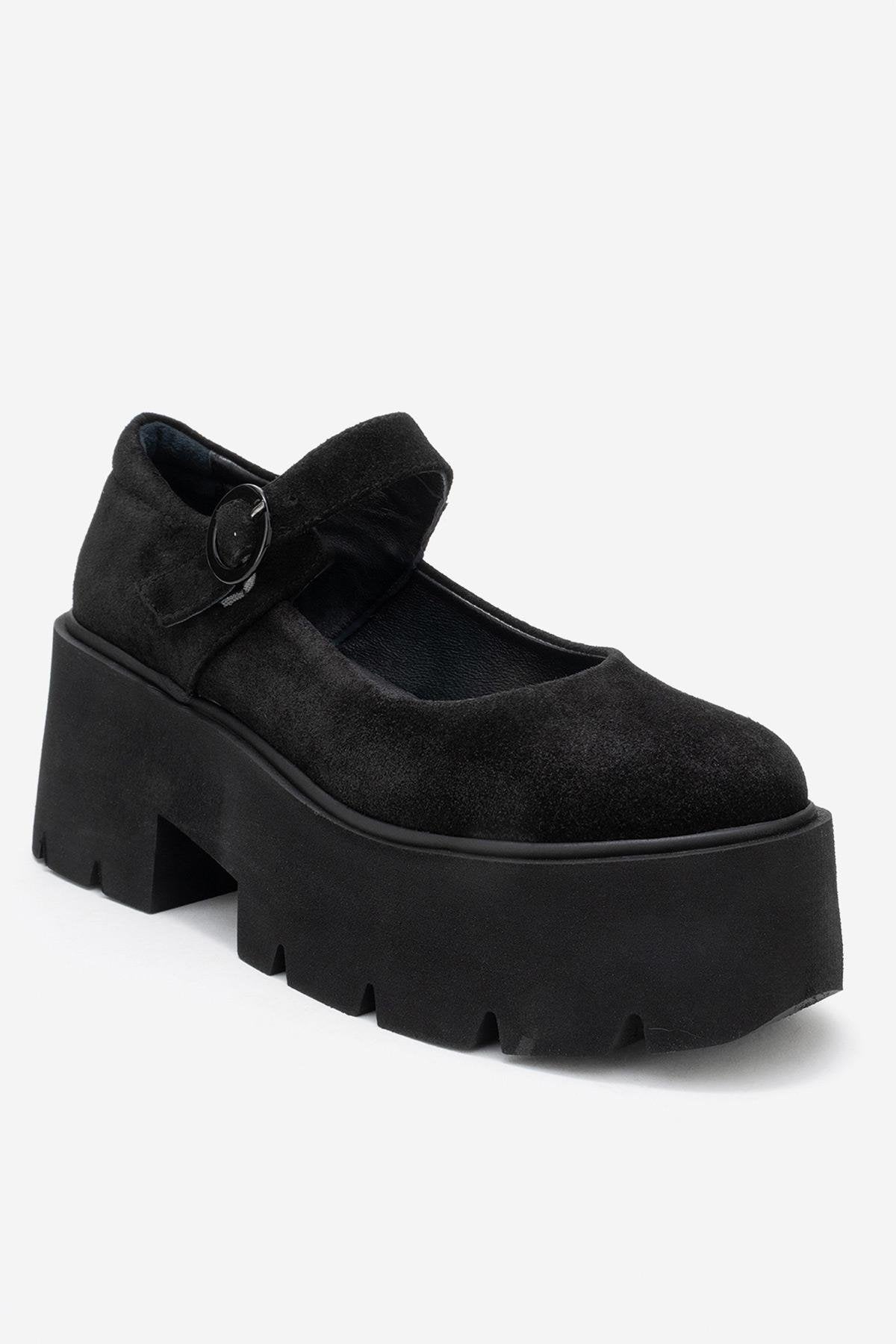 Orina - Zapato Mary Jane de plataforma de cuero de gamuza negro (Mujer)