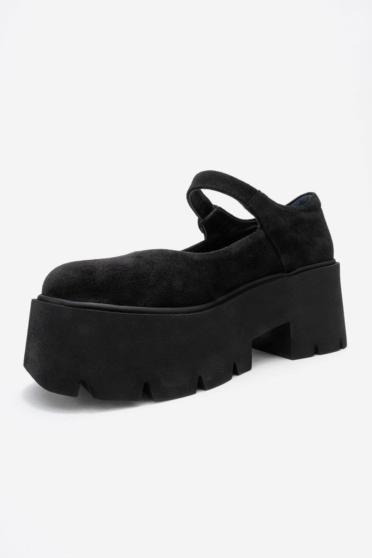 Orina - Zapato Mary Jane de plataforma de cuero de gamuza negro (Mujer)