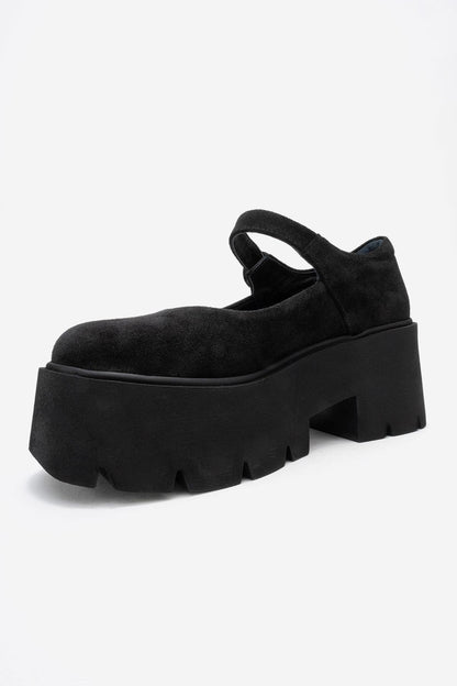 Orina - Zapato Mary Jane de plataforma de cuero de gamuza negro (Mujer)