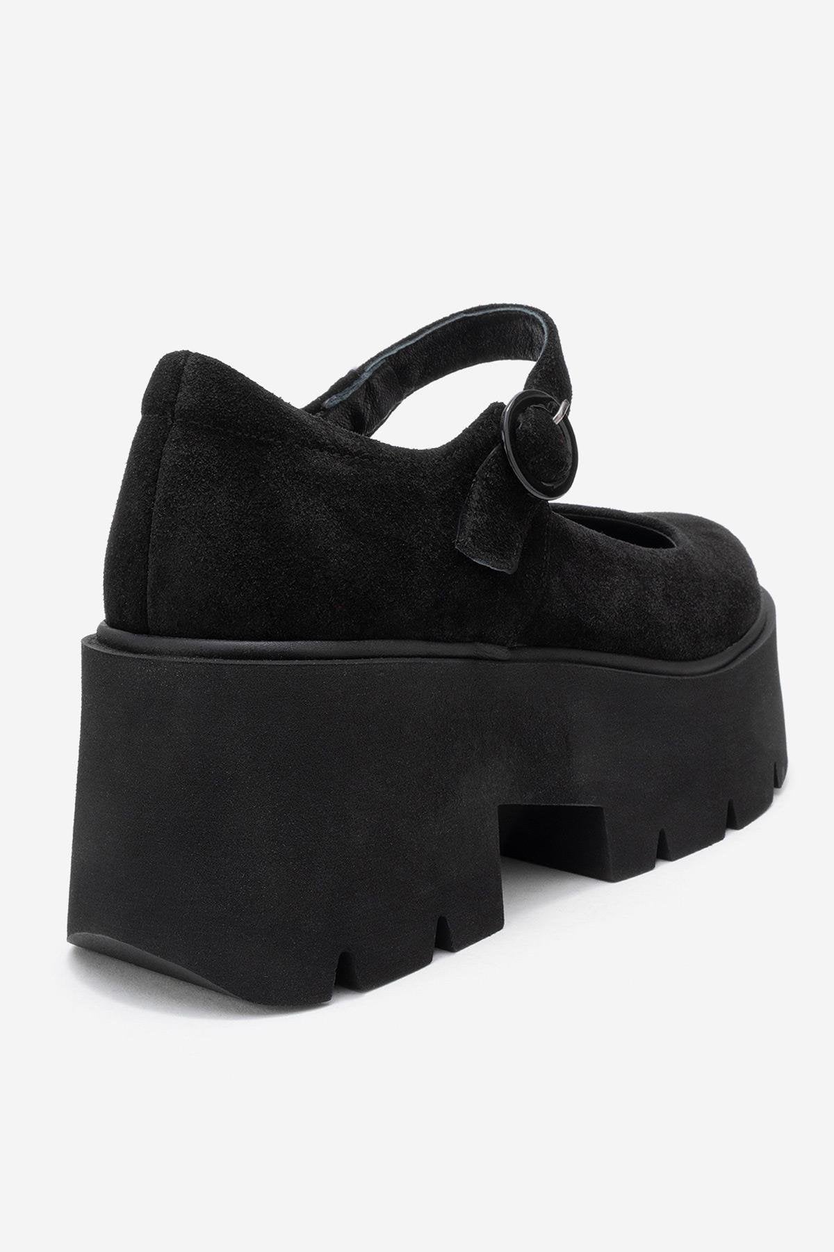 Orina - Zapato Mary Jane de plataforma de cuero de gamuza negro (Mujer)