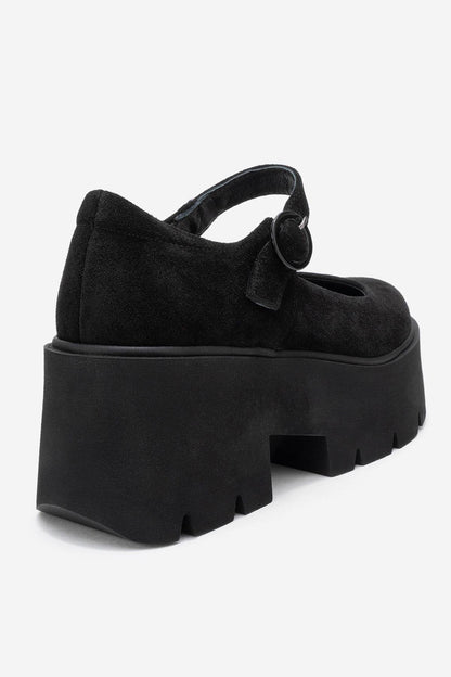 Orina - Zapato Mary Jane de plataforma de cuero de gamuza negro (Mujer)