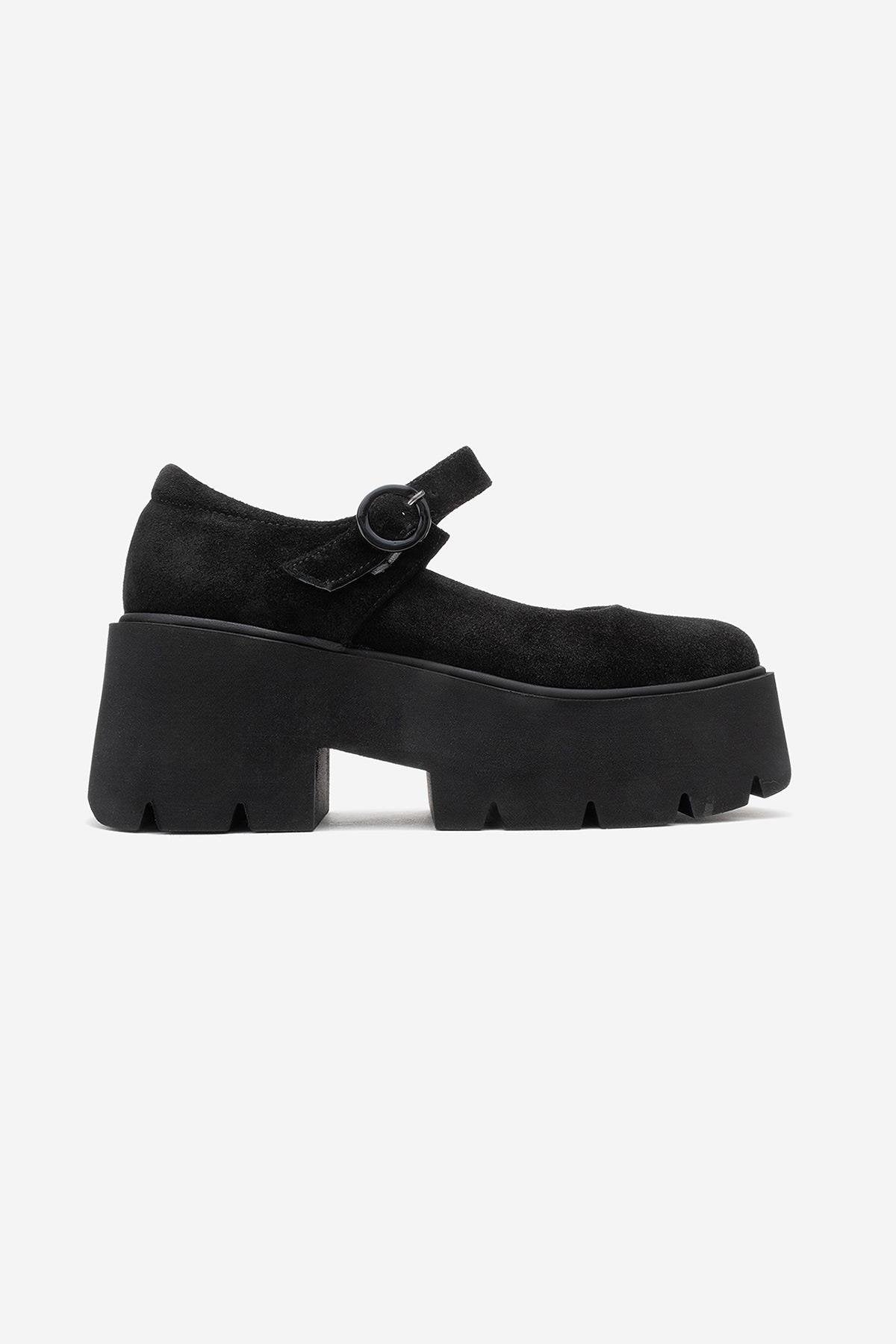 Orina - Zapato Mary Jane de plataforma de cuero de gamuza negro (Mujer)