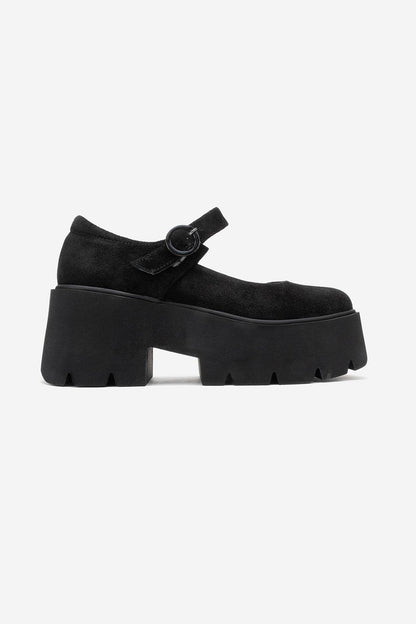 Orina - Zapato Mary Jane de plataforma de cuero de gamuza negro (Mujer)