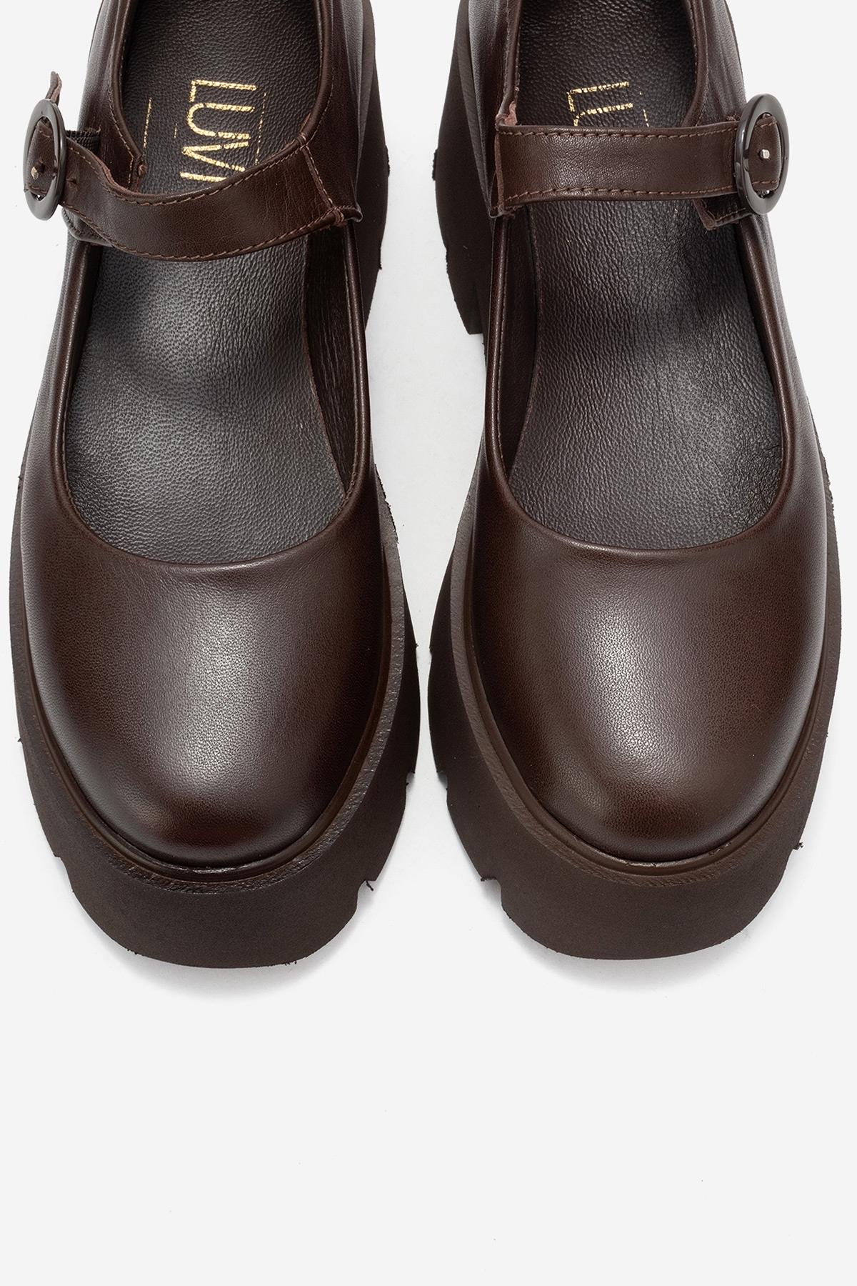Orina - Zapatos Mary Jane de plataforma de cuero marrón (Mujer)