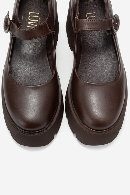 Orina - Zapatos Mary Jane de plataforma de cuero marrón (Mujer)