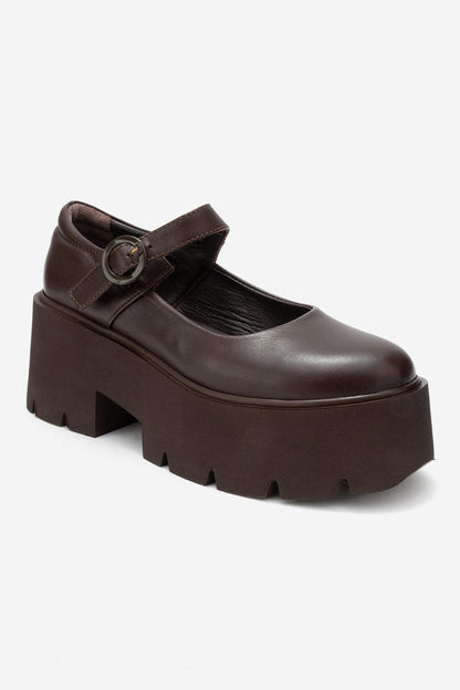 Orina - Zapatos Mary Jane de plataforma de cuero marrón (Mujer)