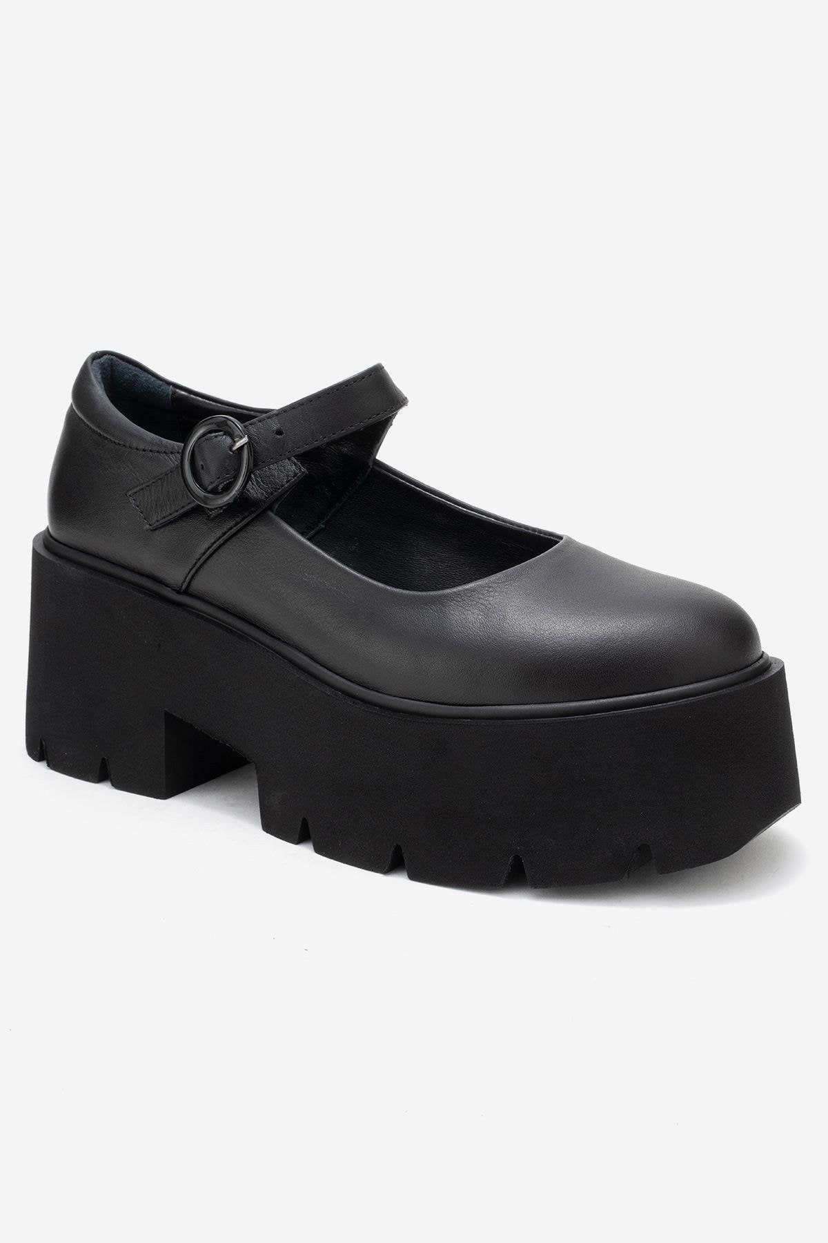 Orina - Zapatos Mary Jane con plataforma de piel negra (Mujer)