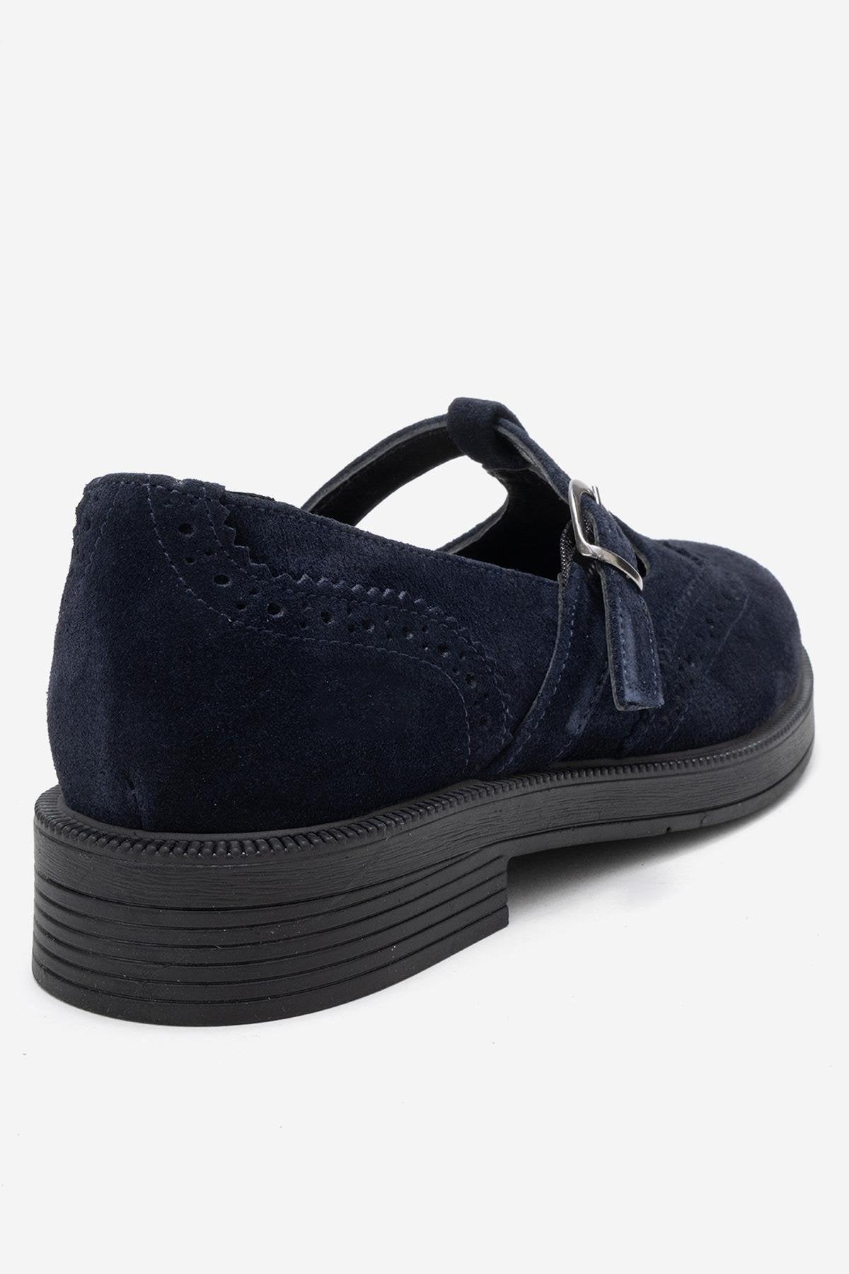 Janney - Mocasines de mujer con correa de piel de ante color azul marino