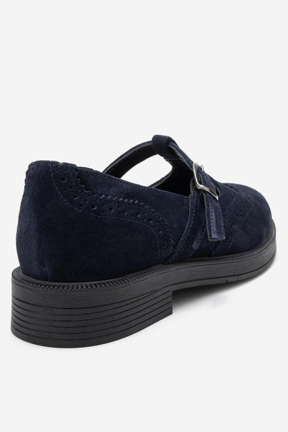 Janney - Mocasines de mujer con correa de piel de ante color azul marino