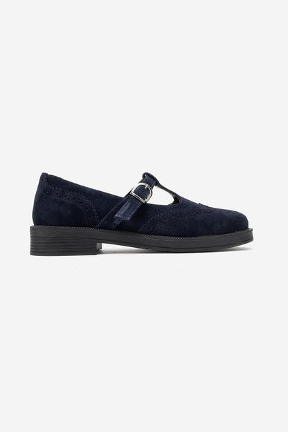 Janney - Mocasines de mujer con correa de piel de ante color azul marino