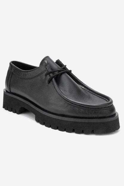 Talia - Mocasín de Cuero Negro con Cordones (Mujer)