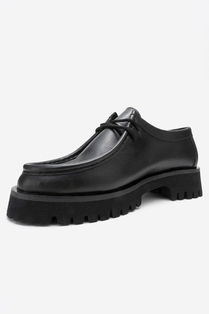Talia - Mocasín de Cuero Negro con Cordones (Mujer)