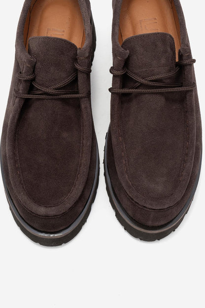 Talia - Mocasín de cuero de gamuza marrón con cordones (Mujer)
