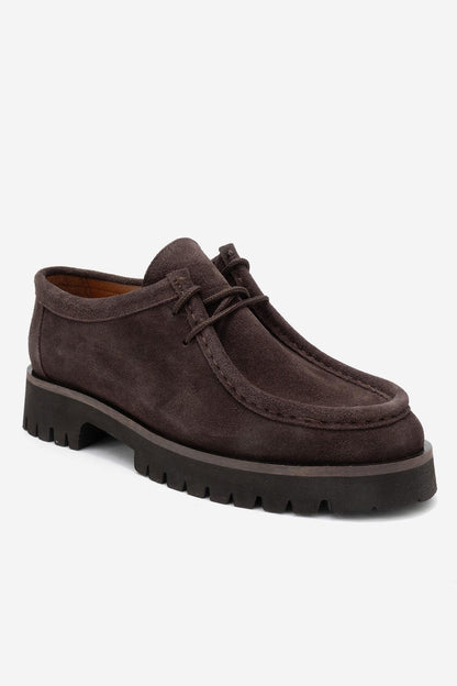 Talia - Mocasín de cuero de gamuza marrón con cordones (Mujer)