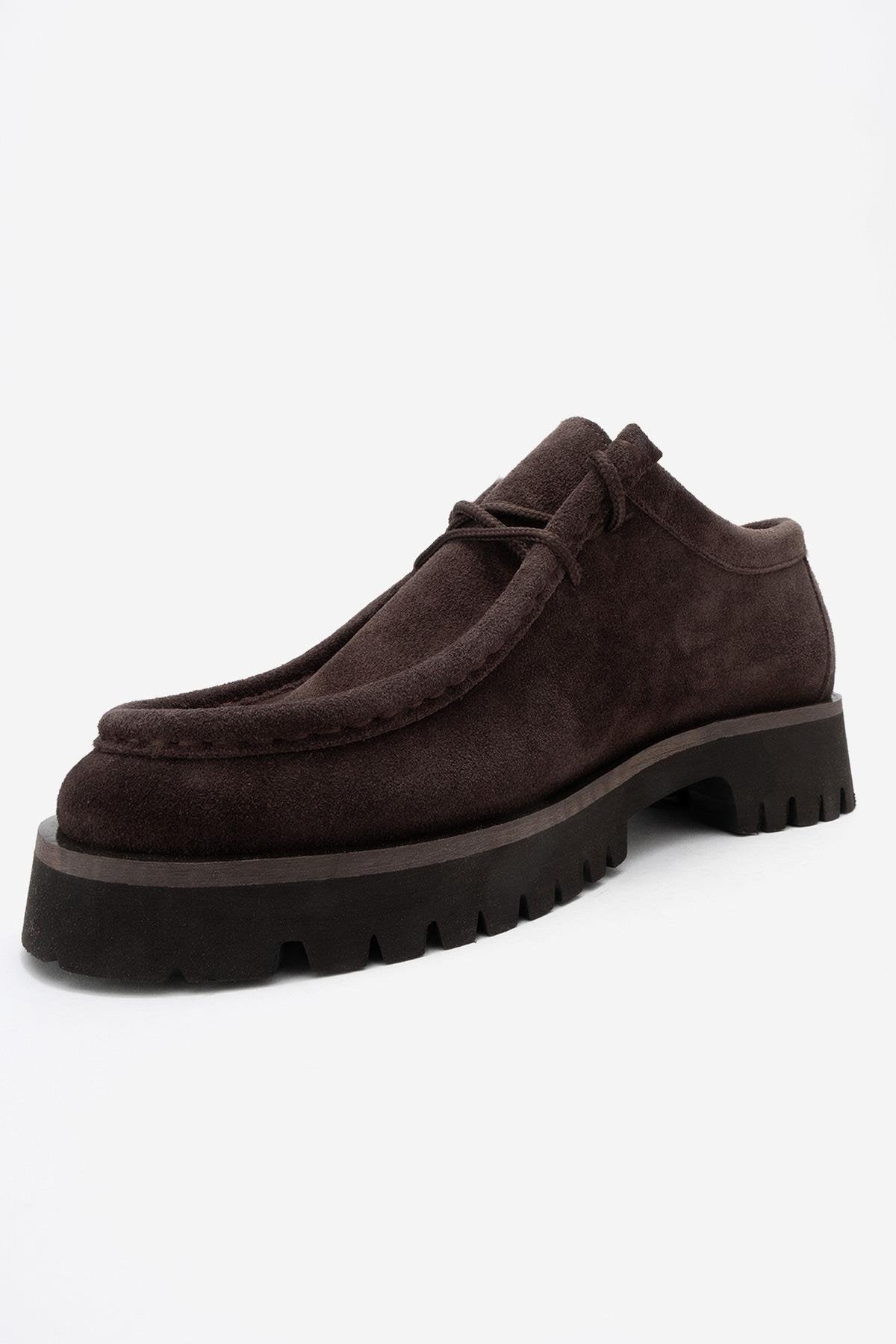 Talia - Mocasín de cuero de gamuza marrón con cordones (Mujer)