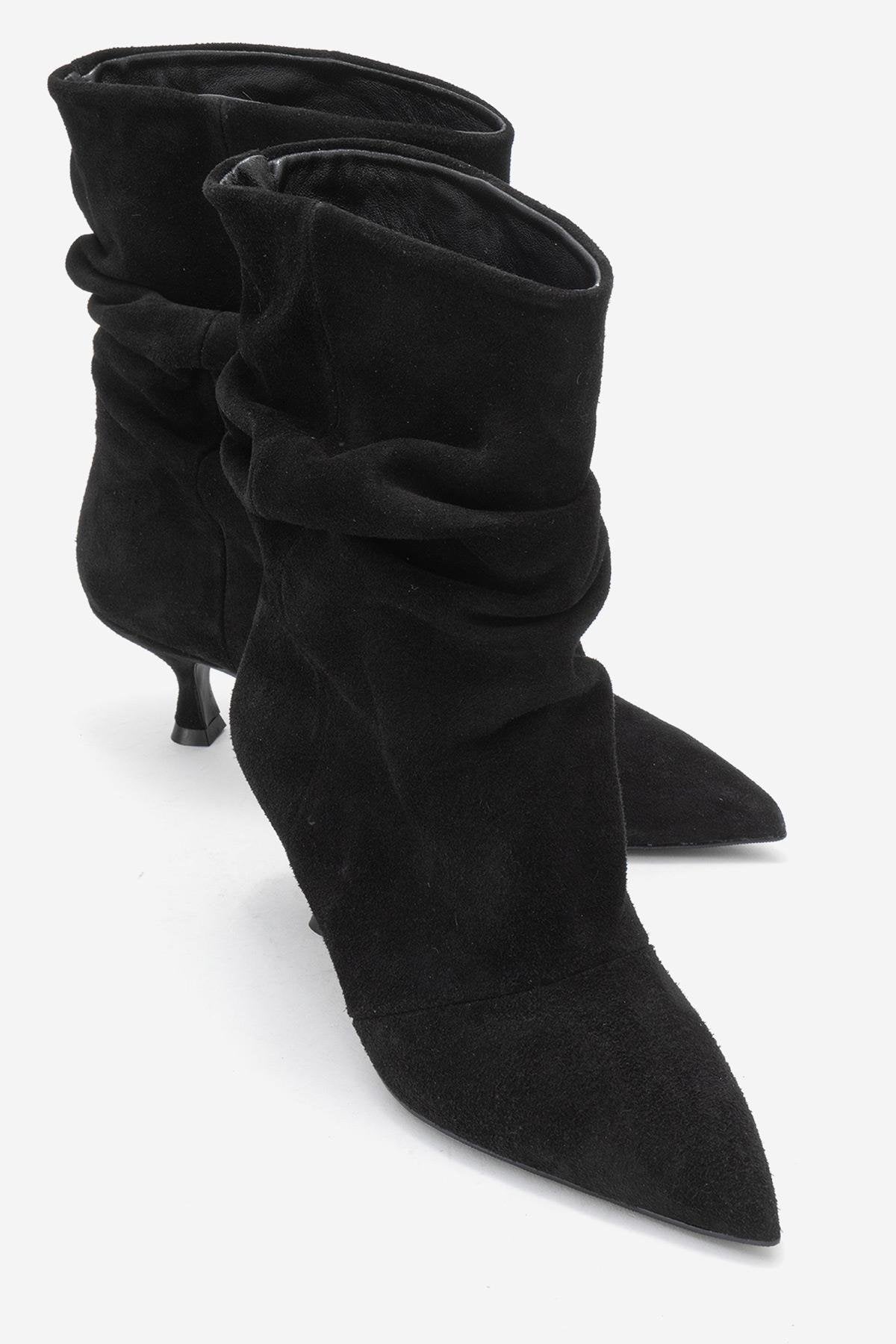 Balei - Bota de tacón puntiagudo de ante negro (mujer)