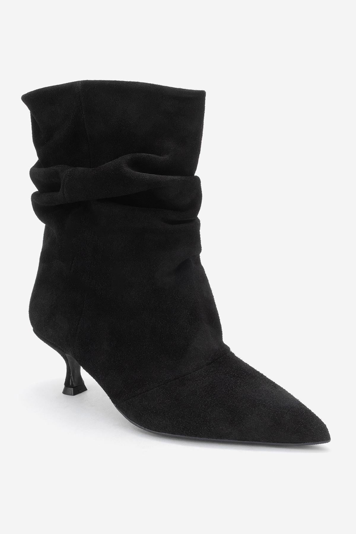 Balei - Bota de tacón puntiagudo de ante negro (mujer)
