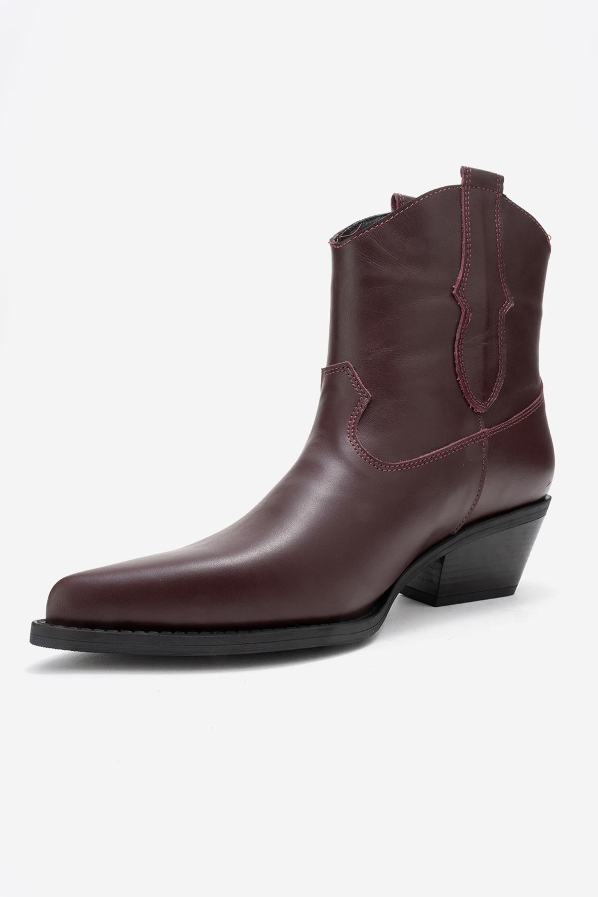 Elia - Bota Western de Cuero Borgoña (Mujer)