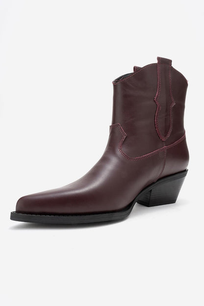 Elia - Bota Western de Cuero Borgoña (Mujer)