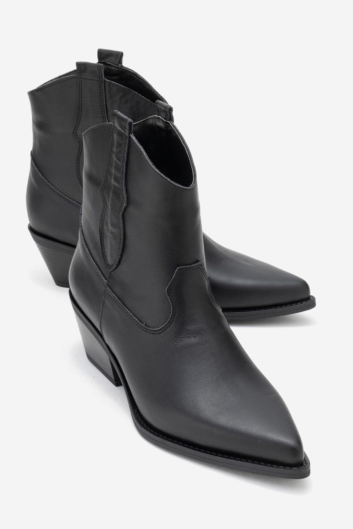 Elia - Botín Western de Piel Negra (Mujer)