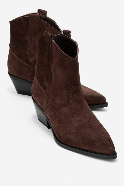 Elia - Bota vaquera de cuero de ante marrón (mujer)