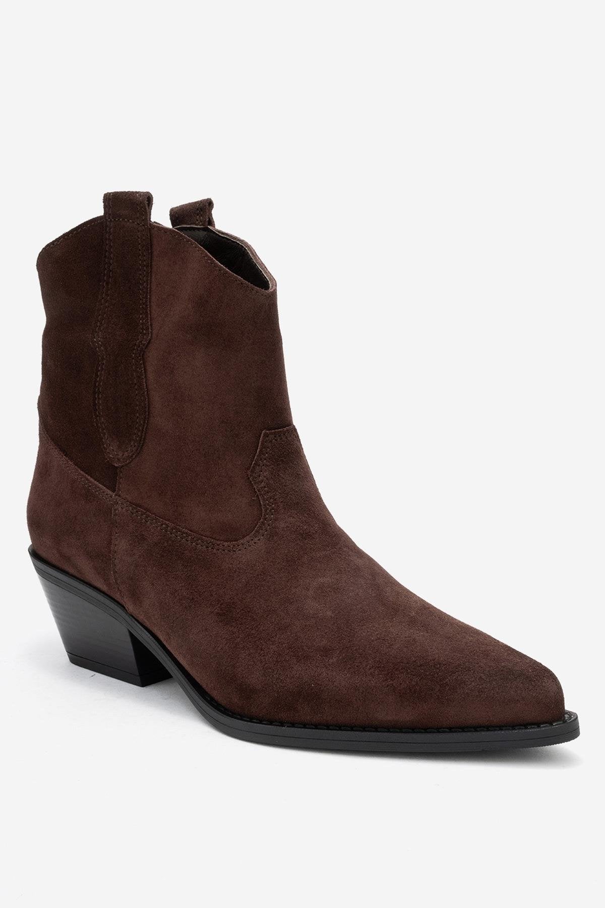 Elia - Bota vaquera de cuero de ante marrón (mujer)