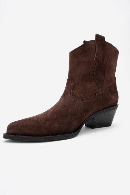 Elia - Bota vaquera de cuero de ante marrón (mujer)