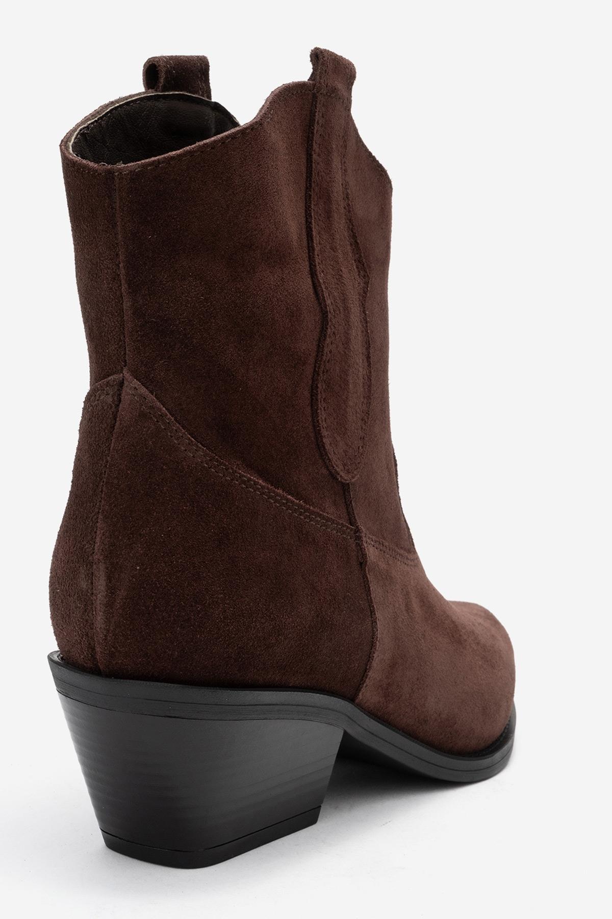 Elia - Bota vaquera de cuero de ante marrón (mujer)