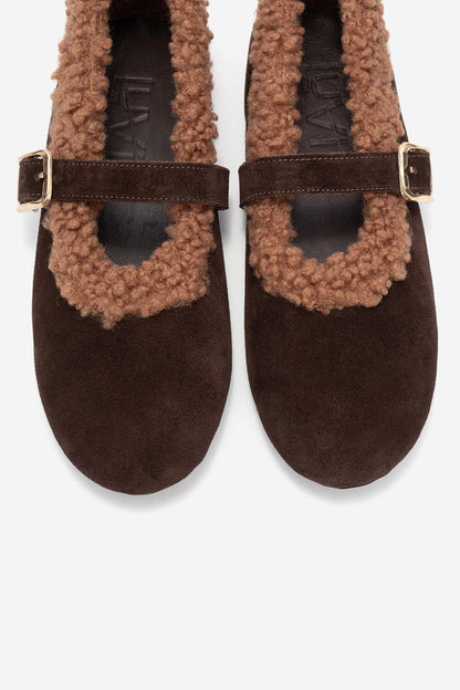 Guin - Zapato plano de cuero de ante marrón (mujer)