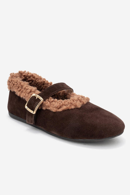 Guin - Zapato plano de cuero de ante marrón (mujer)