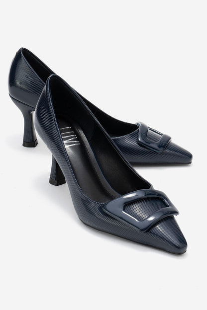 Astra - Zapatos de tacón de punta con hebilla azul marino (Mujer)