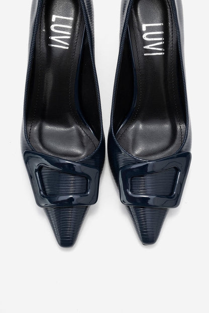 Astra - Zapatos de tacón de punta con hebilla azul marino (Mujer)