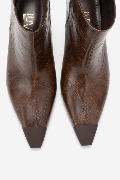 Rassel - Bota estampada marrón con punta fina (Mujer)