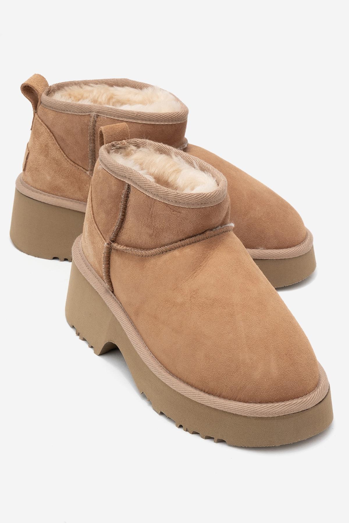Ary - Bota de plataforma de piel de ante color coñac (Mujer)