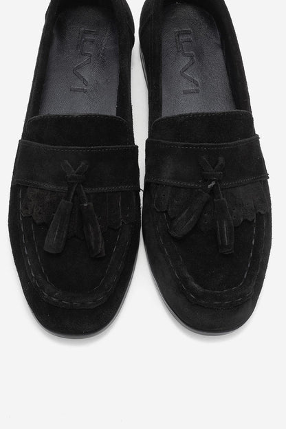 Lupen - Mocasín de borlas en ante negro (Mujer)