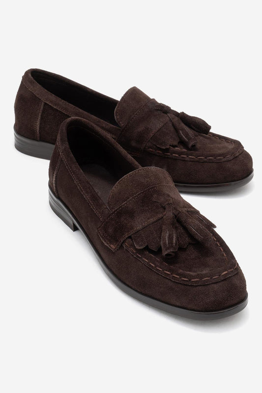 Lupen - Brown Suede Leather Tassel Loafer (Women)