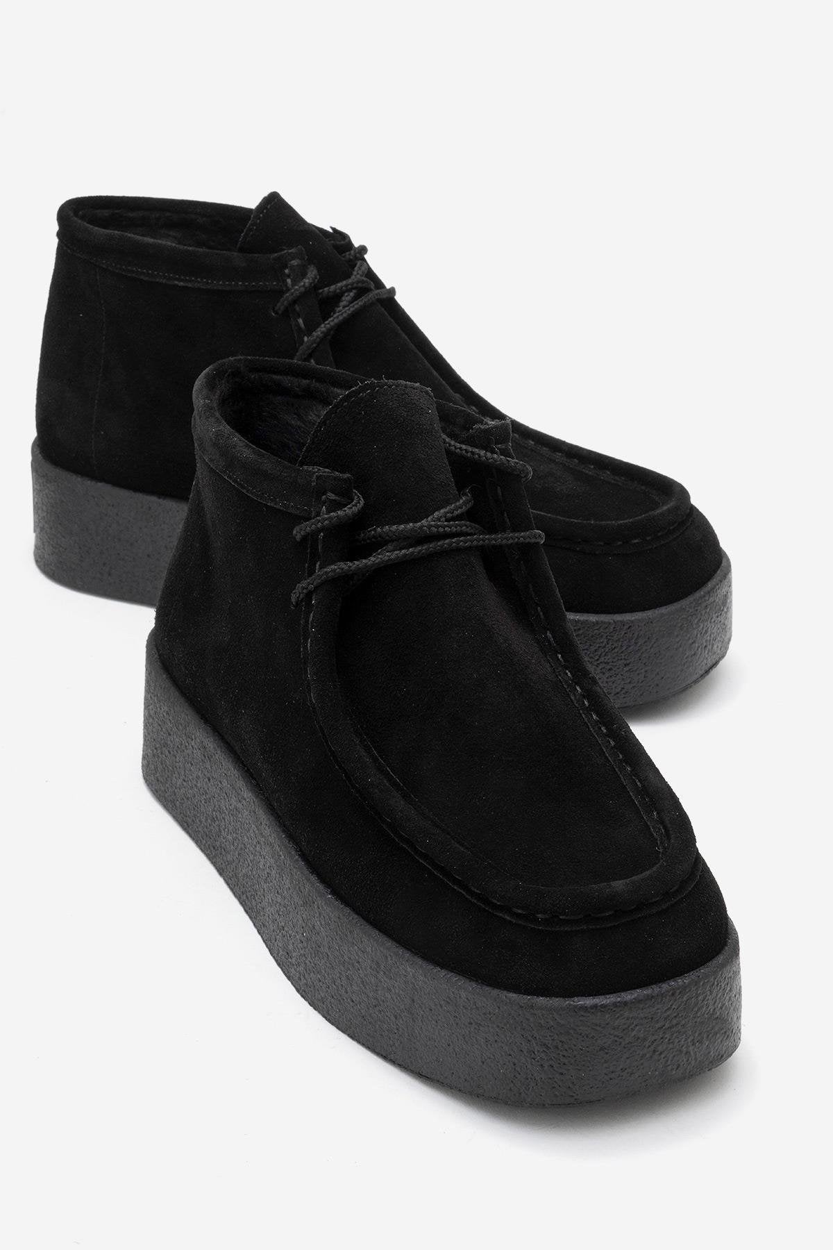 Melia - Bota de plataforma de cuero de gamuza negra (Mujer)