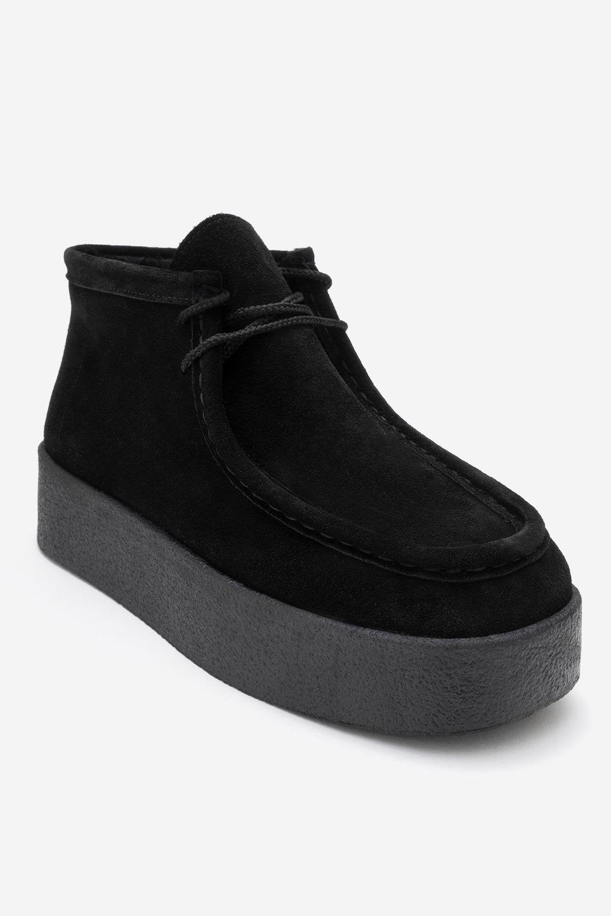 Melia - Bota de plataforma de cuero de gamuza negra (Mujer)