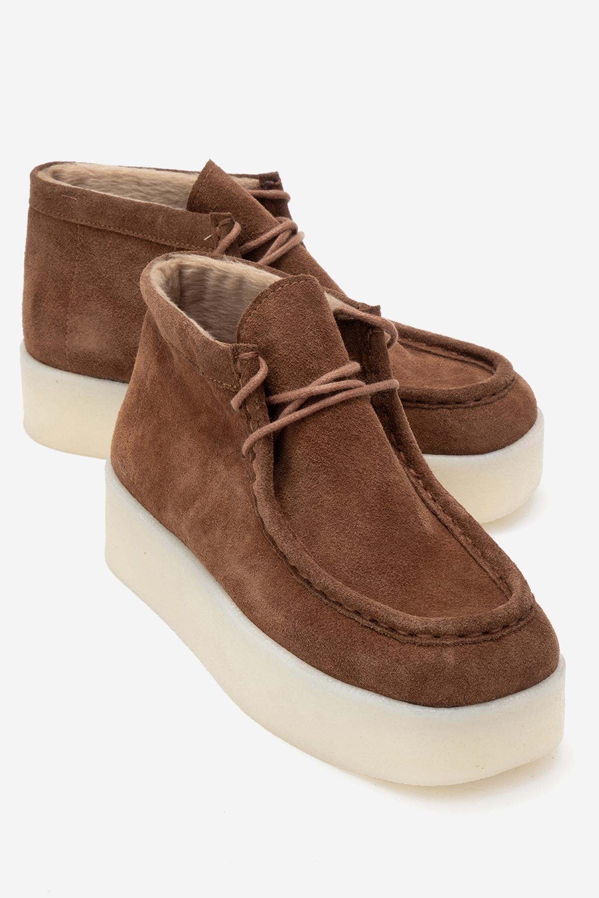 Melia - Bota de plataforma de cuero de ante color coñac (mujer)