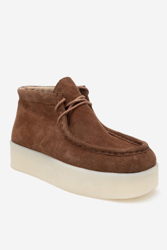 Melia - Bota de plataforma de cuero de ante color coñac (mujer)
